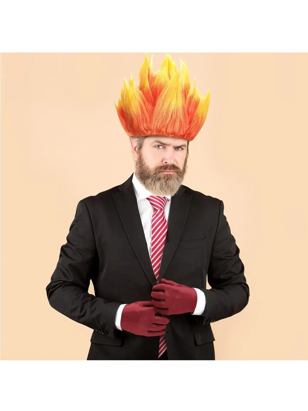 Anger Flame Fire spiky Orange Short Halloween wig one size